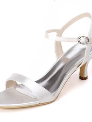 Elegant Gold Satin Open Toe Adjustable Ankle Strap Wedding Heels - Image 3