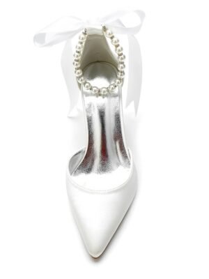 Elegant Green Satin Pointed Toe Ankle Strap Block Heel Heels - Image 8