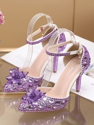 Elegant High Heel Rhinestone Ankle Strap Sandals - Image 1