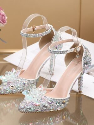 Elegant High Heel Rhinestone Ankle Strap Sandals - Image 6