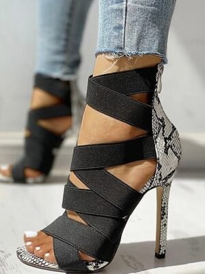 Elegant High Heel Snakeskin Open Toe Wrap-Around Sandals - Image 1