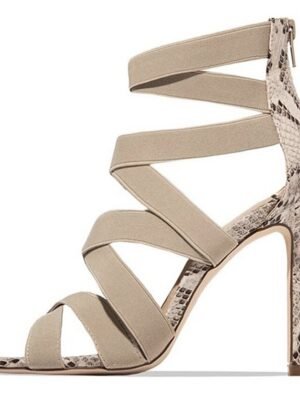 Elegant High Heel Snakeskin Open Toe Wrap-Around Sandals - Image 5
