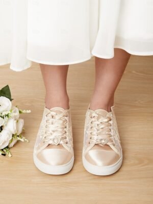 Elegant Lace Flat Round Toe Wedding Sneakers - Image 13