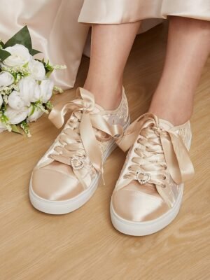 Elegant Lace Flat Round Toe Wedding Sneakers - Image 14