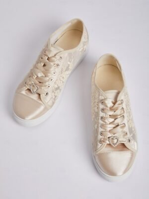 Elegant Lace Flat Round Toe Wedding Sneakers - Image 15