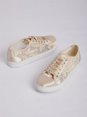 Elegant Lace Flat Round Toe Wedding Sneakers - Image 17