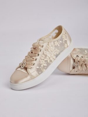 Elegant Lace Flat Round Toe Wedding Sneakers - Image 18