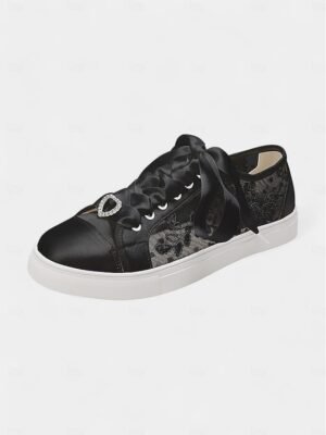 Elegant Lace Flat Round Toe Wedding Sneakers - Image 23