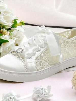 Elegant Lace Flat Round Toe Wedding Sneakers - Image 6