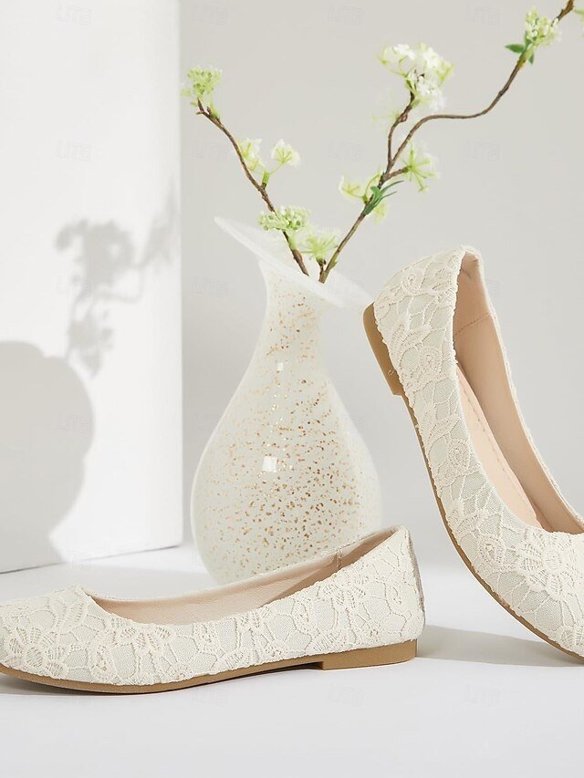Elegant Lace PU Leather Ballet Flats - Image 1