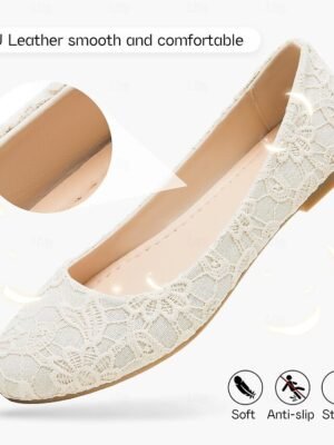 Elegant Lace PU Leather Ballet Flats - Image 4