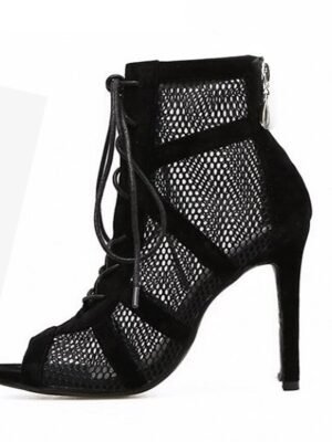 Elegant Lace-Up Mesh Peep Toe Stiletto Ankle Boots - Image 5