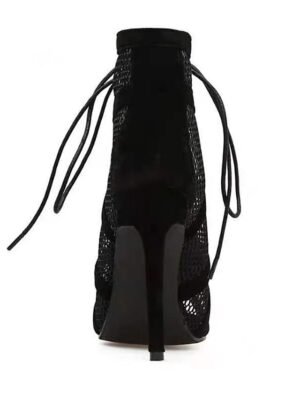 Elegant Lace-Up Mesh Peep Toe Stiletto Ankle Boots - Image 6