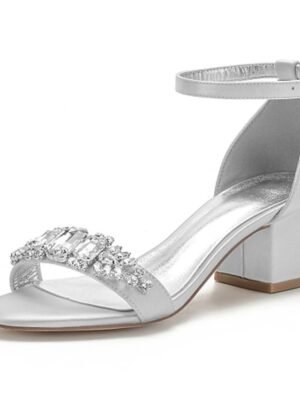 Elegant Low Heel Rhinestone Embellished Ankle Strap Wedding Sandals - Image 1