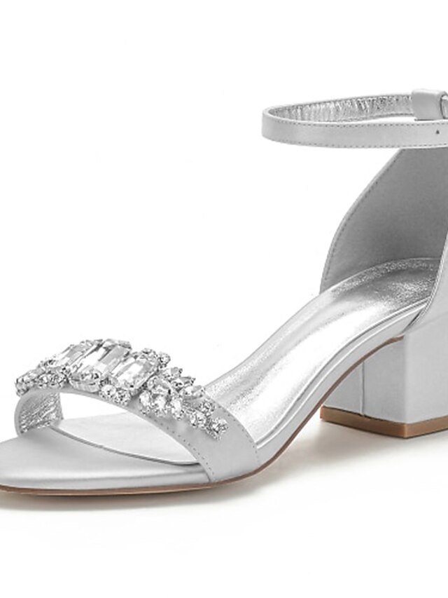 Elegant Low Heel Rhinestone Embellished Ankle Strap Wedding Sandals - Image 1