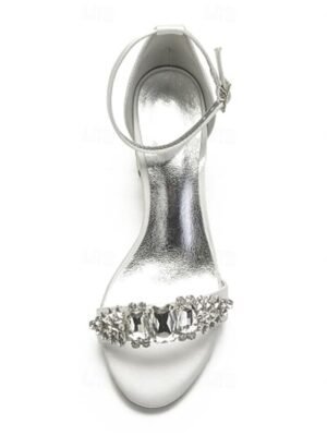Elegant Low Heel Rhinestone Embellished Ankle Strap Wedding Sandals - Image 14