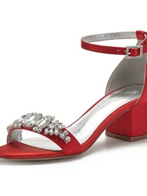 Elegant Low Heel Rhinestone Embellished Ankle Strap Wedding Sandals - Image 18