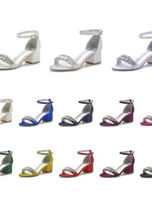 Elegant Low Heel Rhinestone Embellished Ankle Strap Wedding Sandals - Image 21