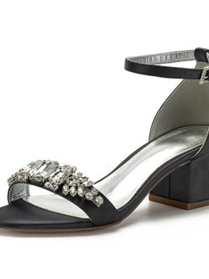Elegant Low Heel Rhinestone Embellished Ankle Strap Wedding Sandals - Image 3