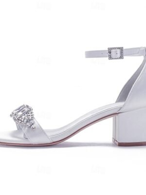 Elegant Low Heel Rhinestone Embellished Ankle Strap Wedding Sandals - Image 5