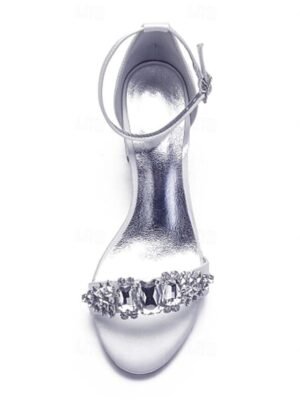 Elegant Low Heel Rhinestone Embellished Ankle Strap Wedding Sandals - Image 6