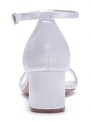 Elegant Low Heel Rhinestone Embellished Ankle Strap Wedding Sandals - Image 7