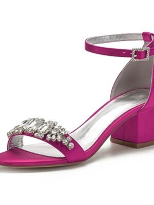 Elegant Low Heel Rhinestone Embellished Ankle Strap Wedding Sandals - Image 8