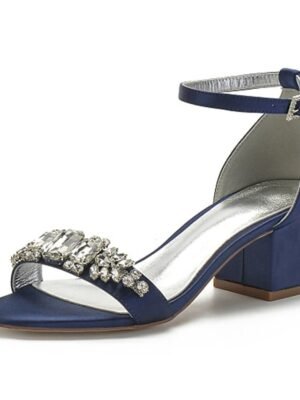 Elegant Low Heel Rhinestone Embellished Ankle Strap Wedding Sandals - Image 9