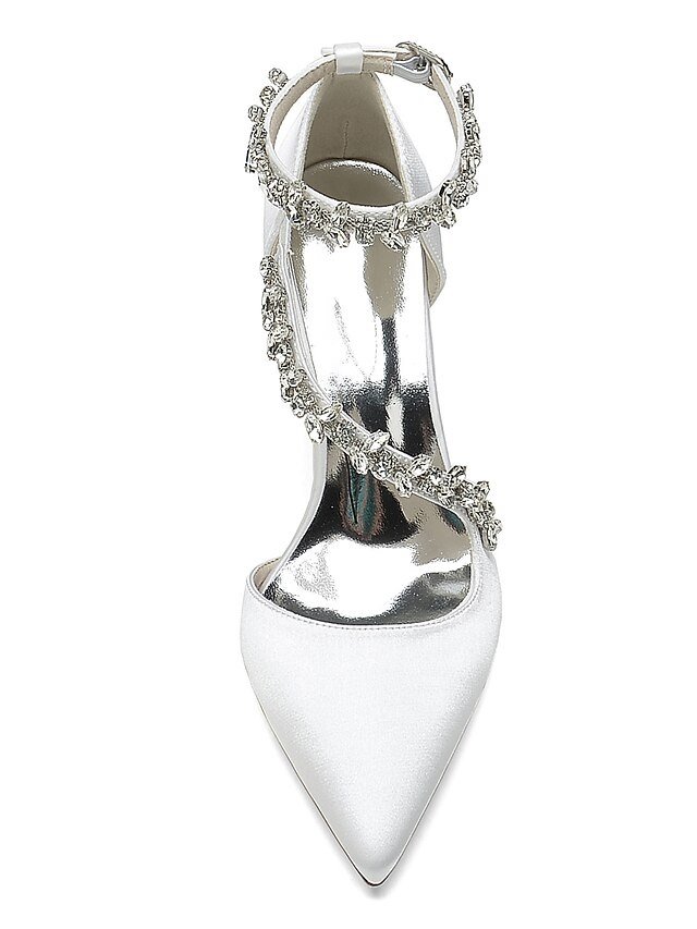 Elegant Luxurious Rhinestone Chunky Heel Satin Ankle Strap Pumps - Image 5