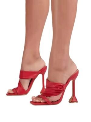 Elegant Metallic Knot Strap Open-Toe High Heel Mules - Image 7
