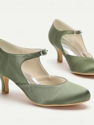Elegant Mid-Heel Round Toe Satin Mary Jane Heels - Image 4