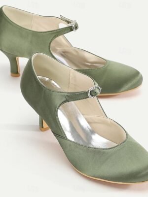 Elegant Mid-Heel Round Toe Satin Mary Jane Heels - Image 5