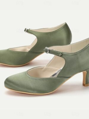Elegant Mid-Heel Round Toe Satin Mary Jane Heels - Image 7