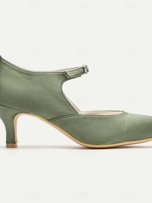 Elegant Mid-Heel Round Toe Satin Mary Jane Heels - Image 8