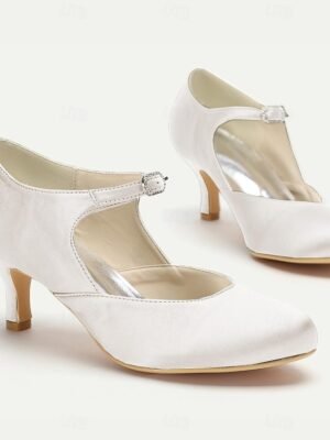 Elegant Mid-Heel Round Toe Satin Mary Jane Heels - Image 9