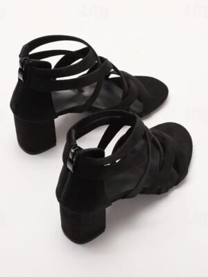 Elegant Minimalism Gladiator Cross Strap Block Heel Sandals - Image 10