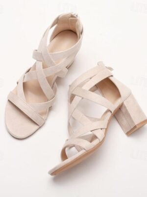 Elegant Minimalism Gladiator Cross Strap Block Heel Sandals - Image 12