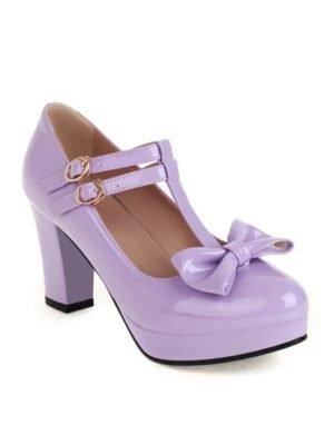 Elegant Minimalism Solid Bowknot Round Toe Low Chunky Heel Mary Jane Shoes - Image 15