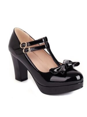 Elegant Minimalism Solid Bowknot Round Toe Low Chunky Heel Mary Jane Shoes - Image 18