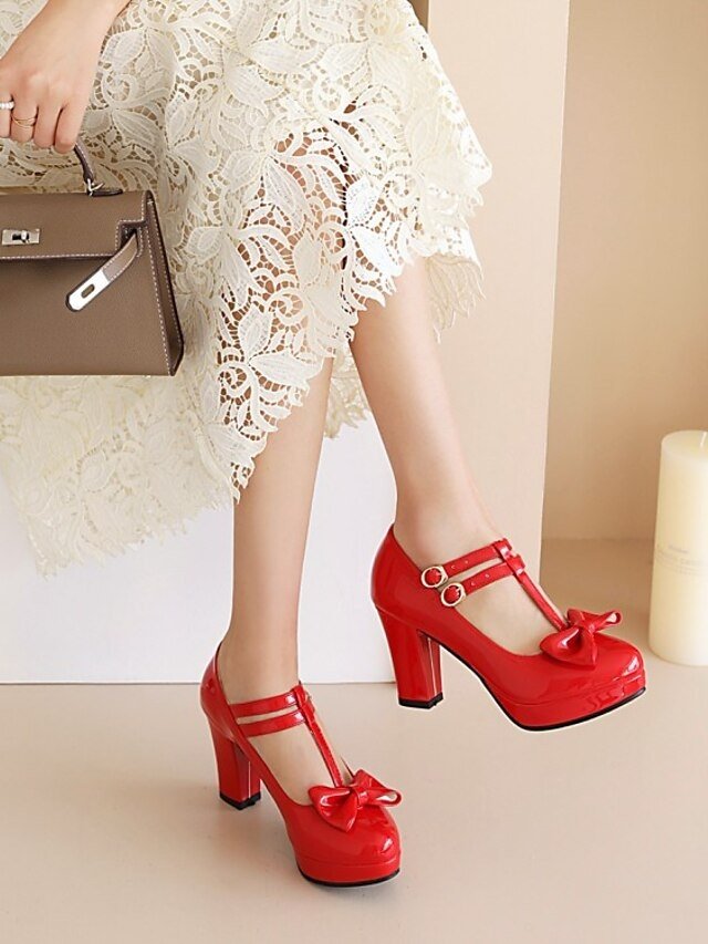 Elegant Minimalism Solid Bowknot Round Toe Low Chunky Heel Mary Jane Shoes - Image 2