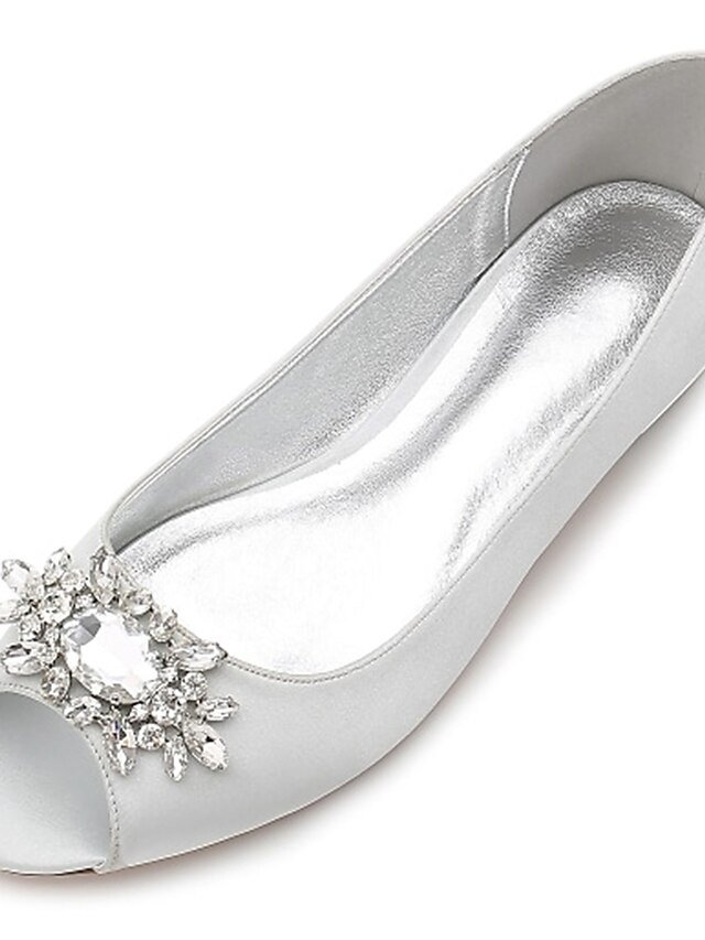 Elegant Navy Blue Satin Peep-Toe Flats with Rhinestones - Image 2