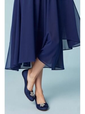 Elegant Navy Satin Rhinestone Ballet Flats - Image 1