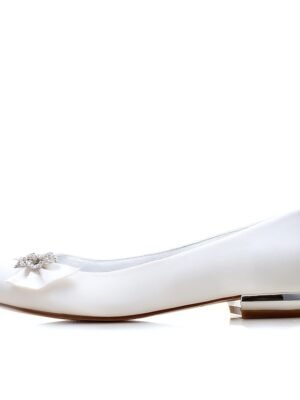 Elegant Navy Satin Rhinestone Ballet Flats - Image 5
