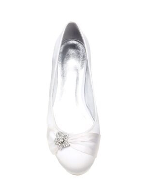 Elegant Navy Satin Round Toe Rhinestone Embellished Ballet Flats - Image 10