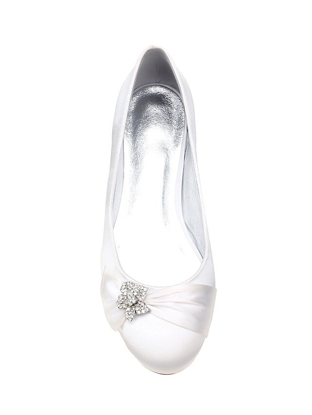 Elegant Navy Satin Round Toe Rhinestone Embellished Ballet Flats - Image 10