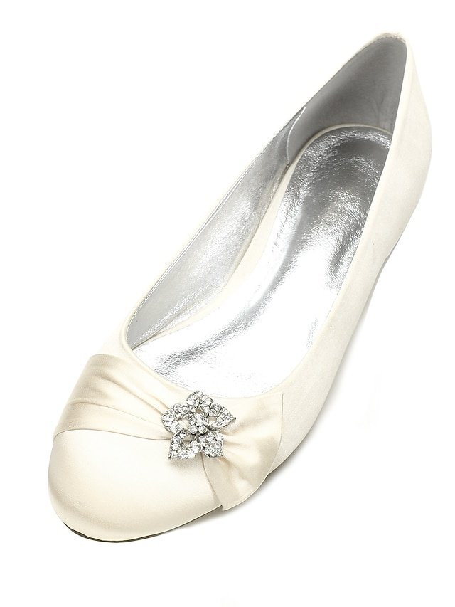 Elegant Navy Satin Round Toe Rhinestone Embellished Ballet Flats - Image 12