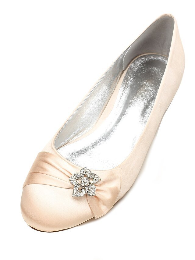 Elegant Navy Satin Round Toe Rhinestone Embellished Ballet Flats - Image 13