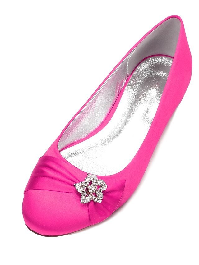 Elegant Navy Satin Round Toe Rhinestone Embellished Ballet Flats - Image 18