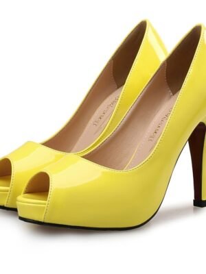 Elegant Nude Patent Leather Peep Toe Stiletto Heels - Image 8