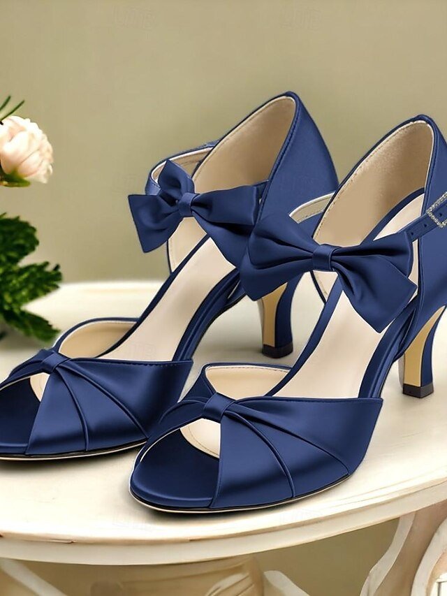 Elegant Open-Toe Bow Detail High Heel Satin Sandals - Image 11